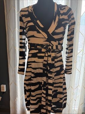 Banana Republic Black and Cream Striped Wrap Dress